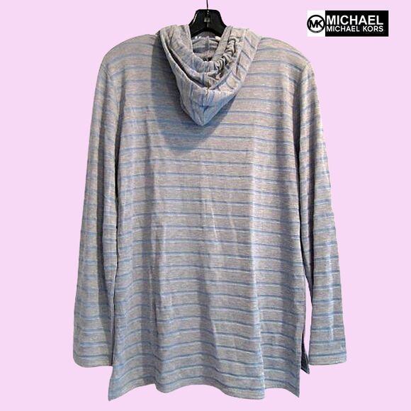 MICHAEL Michael Kors NEW Skater CHAMBRAY BLUE Stripe Drawstring Hoodie L - Picture 9 of 12